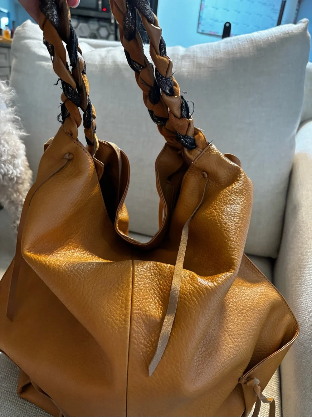 Braided-Handle Leather Hobo Bag in Tan Purchased in Italy